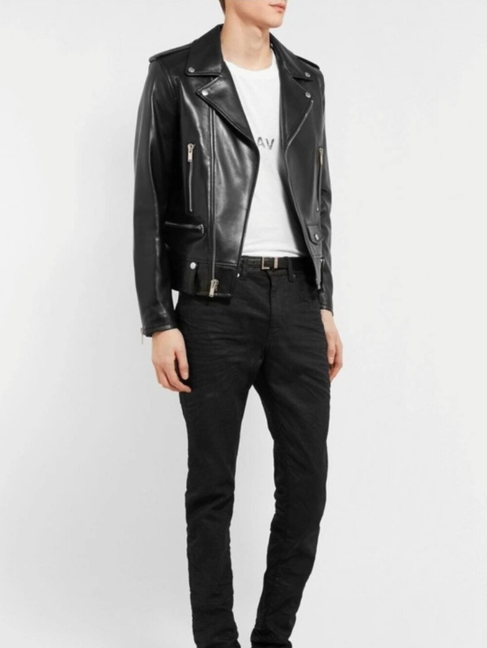 Saint Laurent Men's Black Leather Biker Jacket - 54